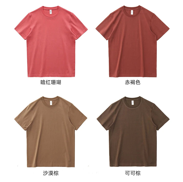 2025 Zomer Nieuwe Amerikaanse Retro 245G Korte Mouw O-hals Effen Kleur T-shirt Herenmode Eenvoudige 100% Katoen Gewassen Casual Tops