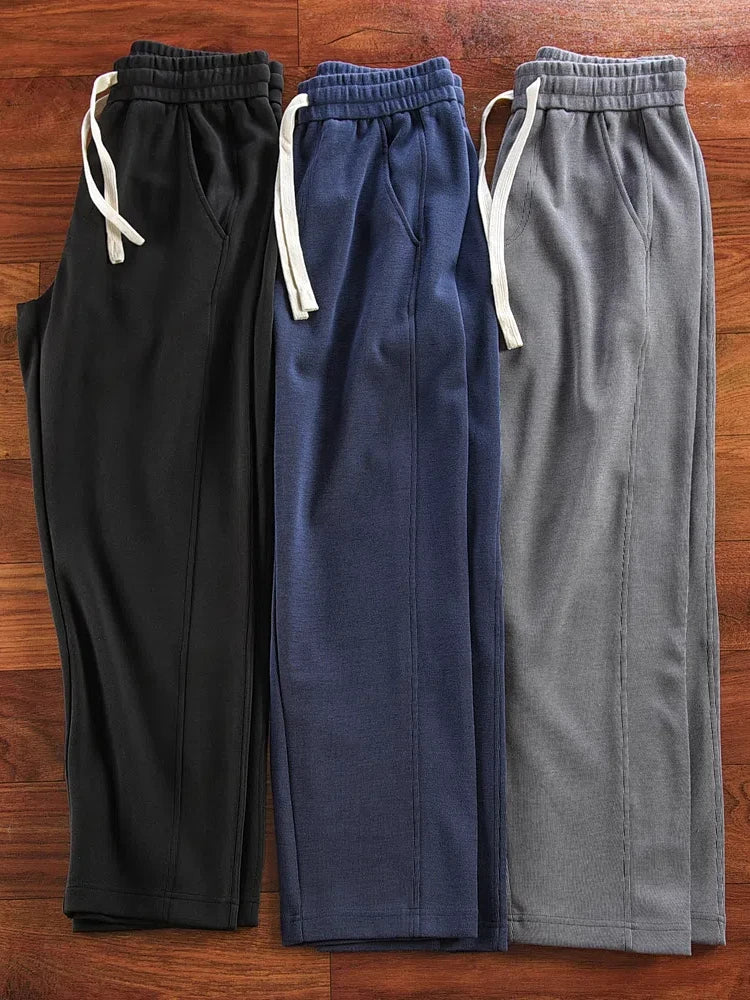 Herfst Nieuwe Amerikaanse Retro Dikke Effen Kleur Gebreide Joggingbroek Heren Eenvoudige Elastische Taille Trekkoord Sport Casual Losse Broek
