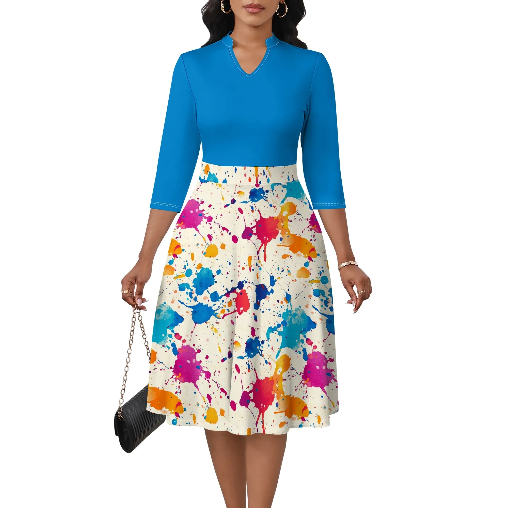 Women's Floral Off Shoulder Maxi Dress 3/4 Sleeve Multicolor Blue Slit Party Evening