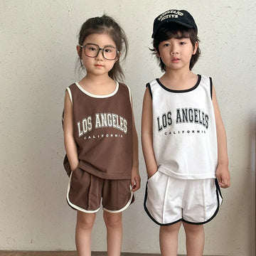 New Summer Kids Clothes Set Children Thin Style Letter Sports Suit Girls Tank Top Shorts Boys Outfits 4-6Y Unisex