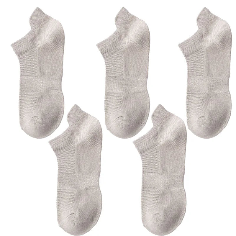 5 Pairs Summer Men's Cotton Short Mesh Harajuku Comfortable Solid Colour Casual Ankle Socks Male Net Sneaker Socks