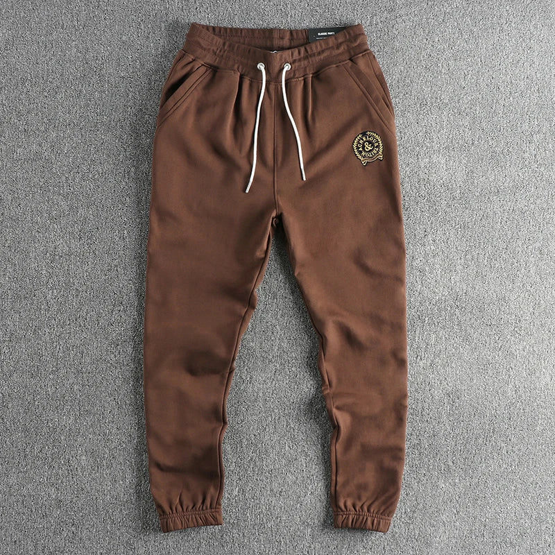 Herfst Amerikaanse Retro Terry Gebreide Borduurwerk Joggingbroek Heren Eenvoudige Elastische Taille Trekkoord Sport Casual Jeugd Losse Broek