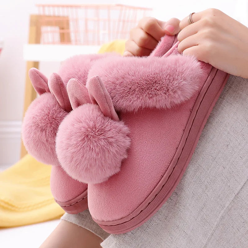 Women's Winter Warm House Fuzzy Slippers Couple Indoor Anti-Skid Plush Lined Bedroom Slides Fluffy Cotton Shoes For Ladies