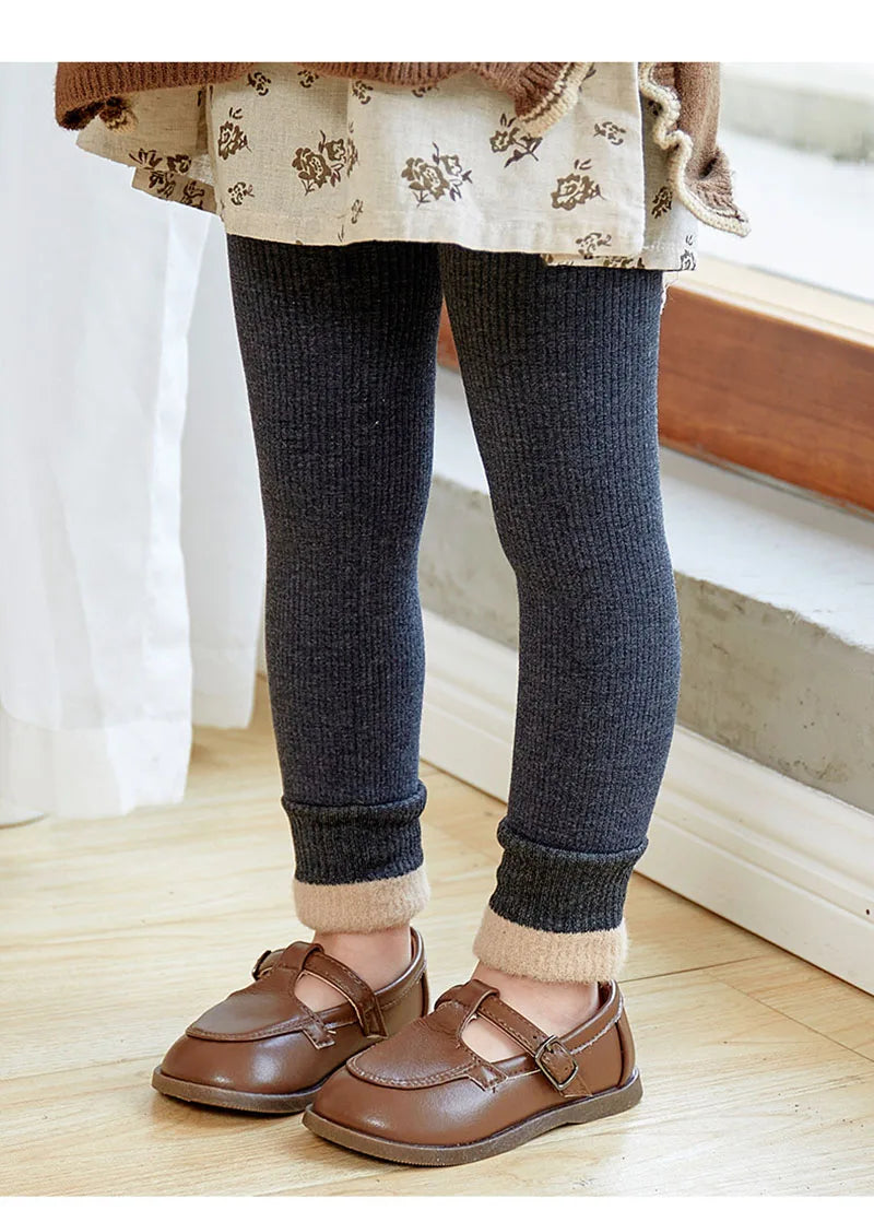 New Autumn Kids Leggings Infant Girls Solid Colour Pit Strip Render Pants Toddler Fleece Padded Warm Trousers 1-3Y Girls