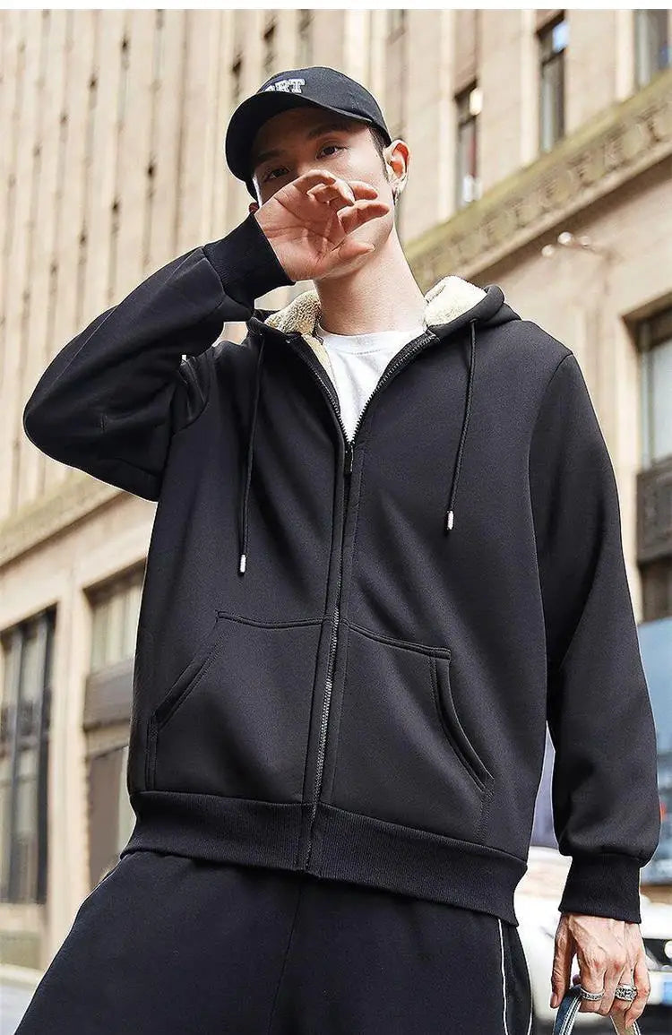 Herren Winterjacke mit Reißverschluss und Kapuze, warm, stylisch, winddicht, langer Mantel, klassische Parkas, lässige Herrenoberteile