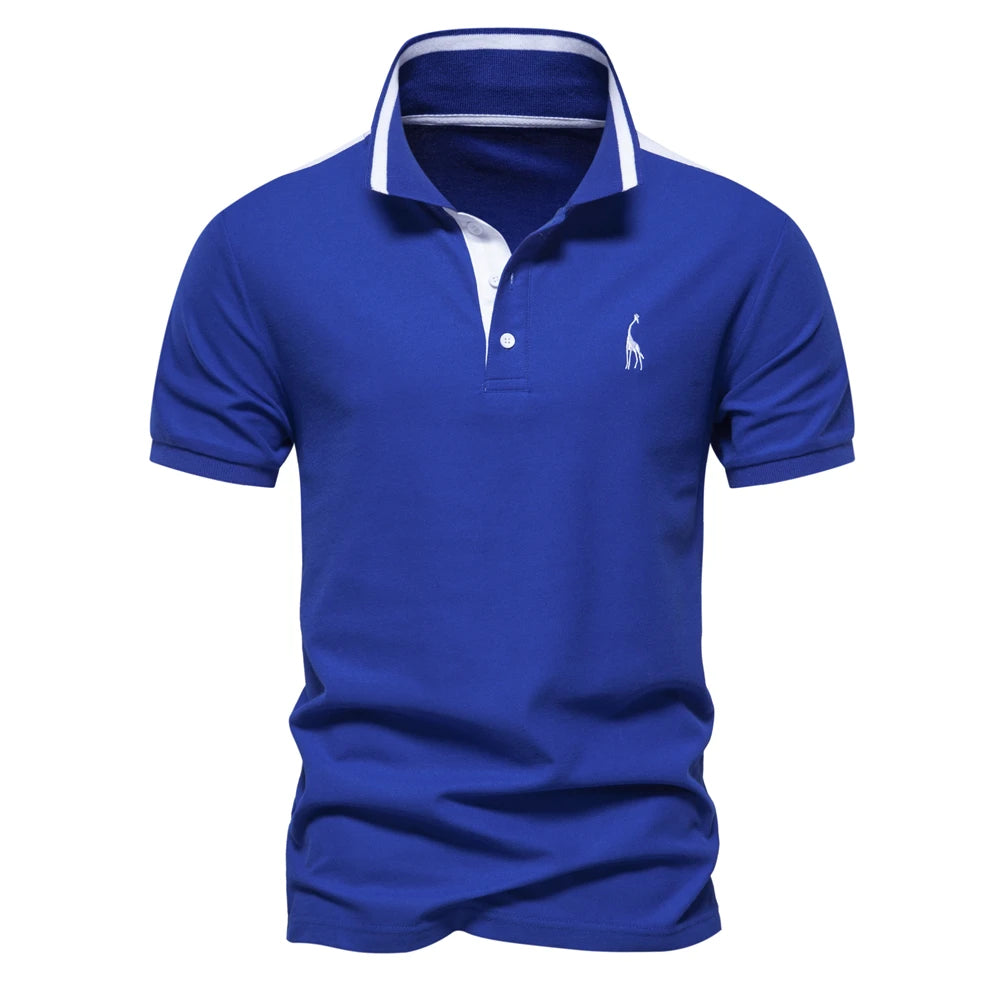 Men's Cotton Polos Giraffe Embroidery Short Sleeve Polo Shirts for Men High Quality Brand Design Polos Men Clothing