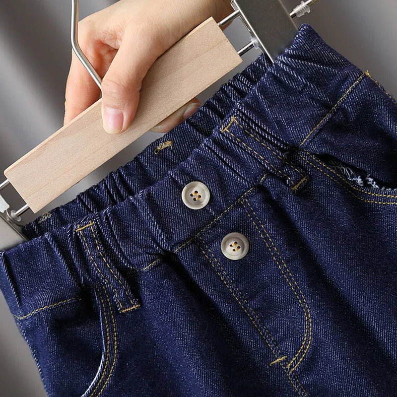 New Spring Kids Jeans Children Cute Solid Colour Denim Blue Pants Girls Loose Thin Style Harem Pant 1-7 Years Girls
