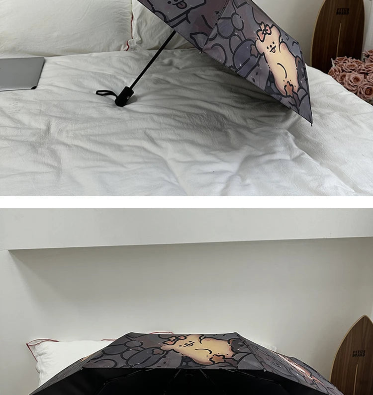Automatic Fold Umbrella with Shiny Puppy Design | All-Weather UV Sunshade | High - End Ins Style for Women