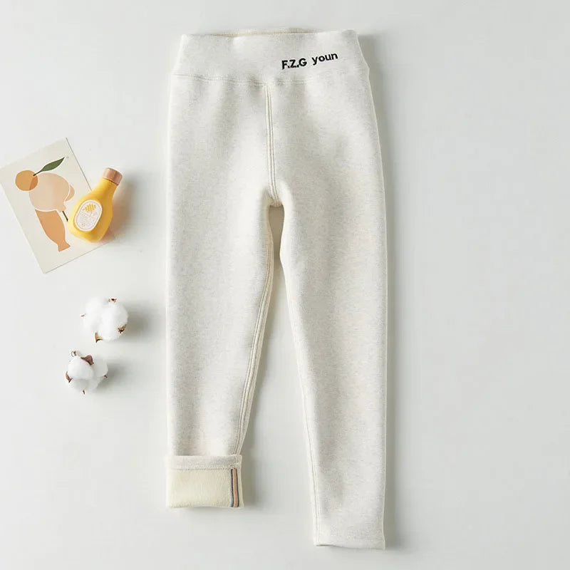 New Winter Girls Thickened Leggings Casual Slim Warm Pencil Pant Plus Velvet Stretch Children Trousers 4-6Y Girls
