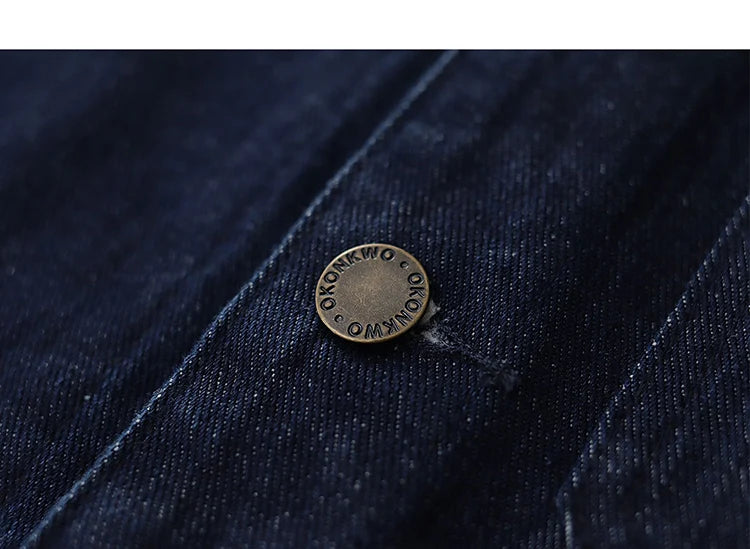 Spring Autumn New American Retro Heavyweight Denim Cargo Jacket Men's Fashion Pure Cotton Washed Multi Pocket Casual Coat