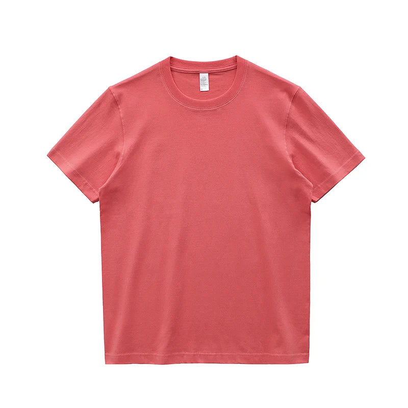 2025 Zomer Nieuwe Amerikaanse Retro 245G Korte Mouw O-hals Effen Kleur T-shirt Herenmode Eenvoudige 100% Katoen Gewassen Casual Tops