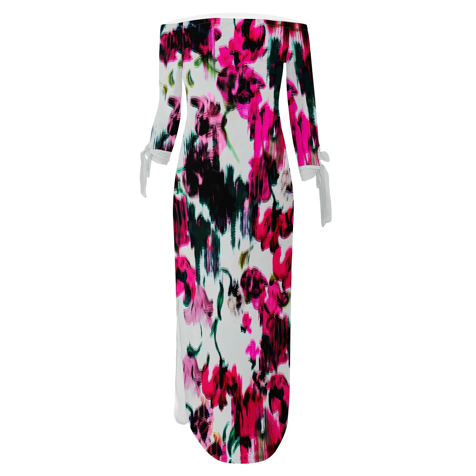 Women's Floral Off Shoulder Maxi Dress 3/4 Sleeve Multicolor Blue Slit Party Evening