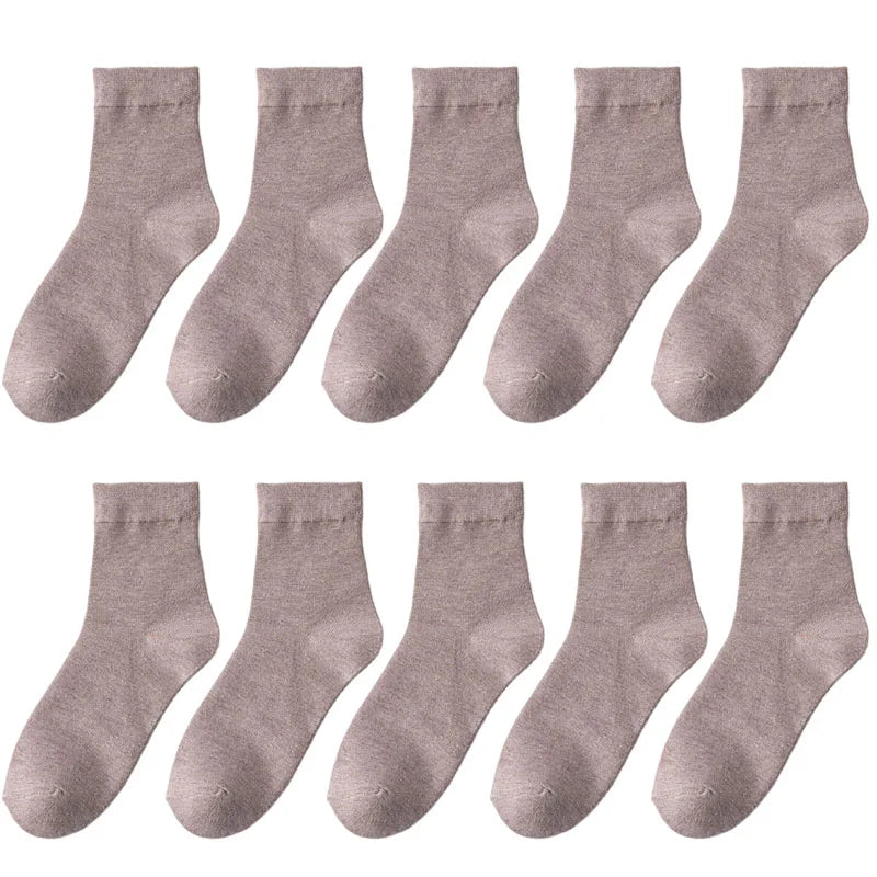 10 Pair Women's Bamboo Fibre Socks Harajuku Retro Solid Colour Casual Ladies Set Korean Style Female Socks