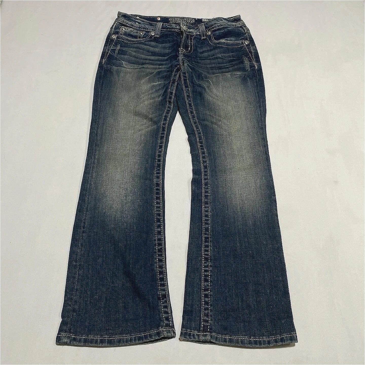 Women's Gothic Jeans Y2K Clothes Harajuku Hip Hop Pocket Embroidery Vintage Dark Blue Baggy Jeans High Waist Slim Flared Trousers