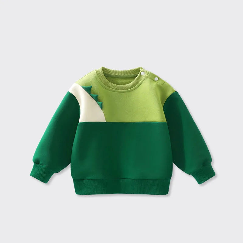 New Spring Kids Green Hoodie Children Cartoon Dinosaur Sweatshirt Girls Tops Boys Colour Block Outwear 12M-6T Unisex