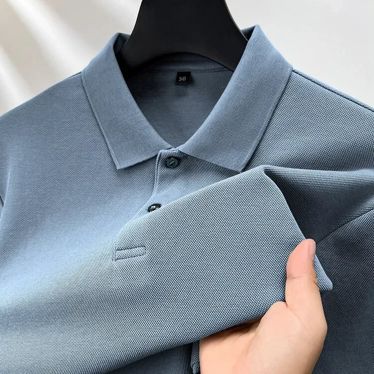 Men's 100% Cotton Polo Shirt, Four Seasons Universal Leisure Long Sleeve, Breathable Lapels T-shirt, Perfect and Durable for Golf Sports