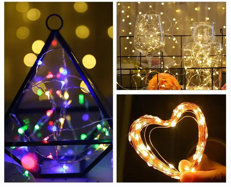 2M 5M 10M LED Fairy Lights Battery Operated Copper Wire Garland String Lights Outdoor Garden Wedding Party Christmas Tree Decor