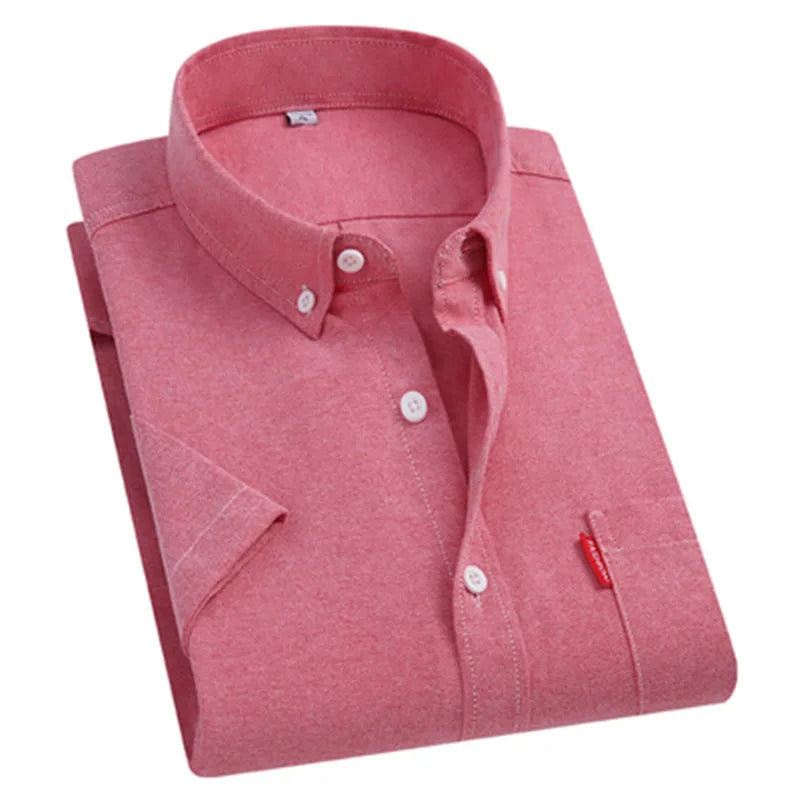 Men's Summer Shirts Short Sleeve 100% Cotton Luxury Oxford White Yellow Red Business Formal Dress Shirt Big Size 5XL