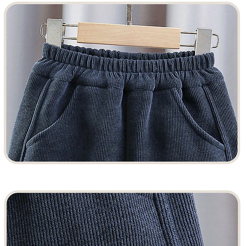 Children's Autumn & Winter Baby Girl Pants Fur Lining Boys Casual Trousers Simple Thick Kid's Pants 0-5Y Unisex