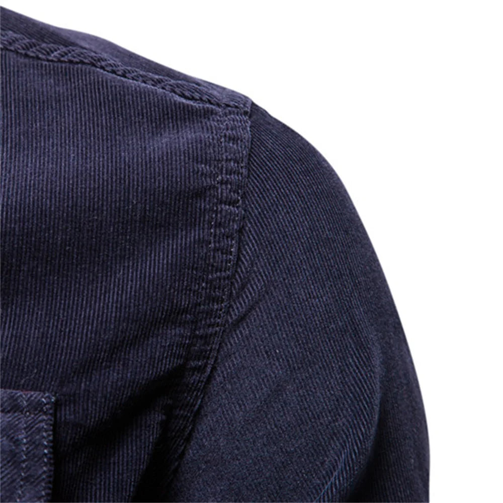 2021 New Single Breasted 100% Cotton Men's Shirt Business Casual Fashion Solid Color Corduroy Men Shirts Autumn Slim Shirt Men