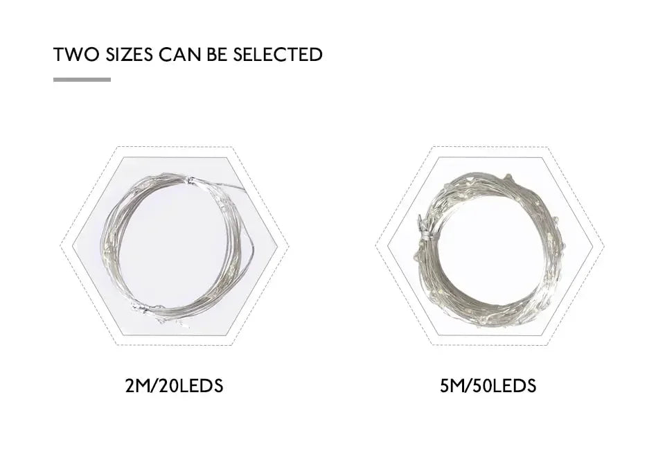 2M 5M 10M LED Fairy Lights Battery Operated Copper Wire Garland String Lights Outdoor Garden Wedding Party Christmas Tree Decor