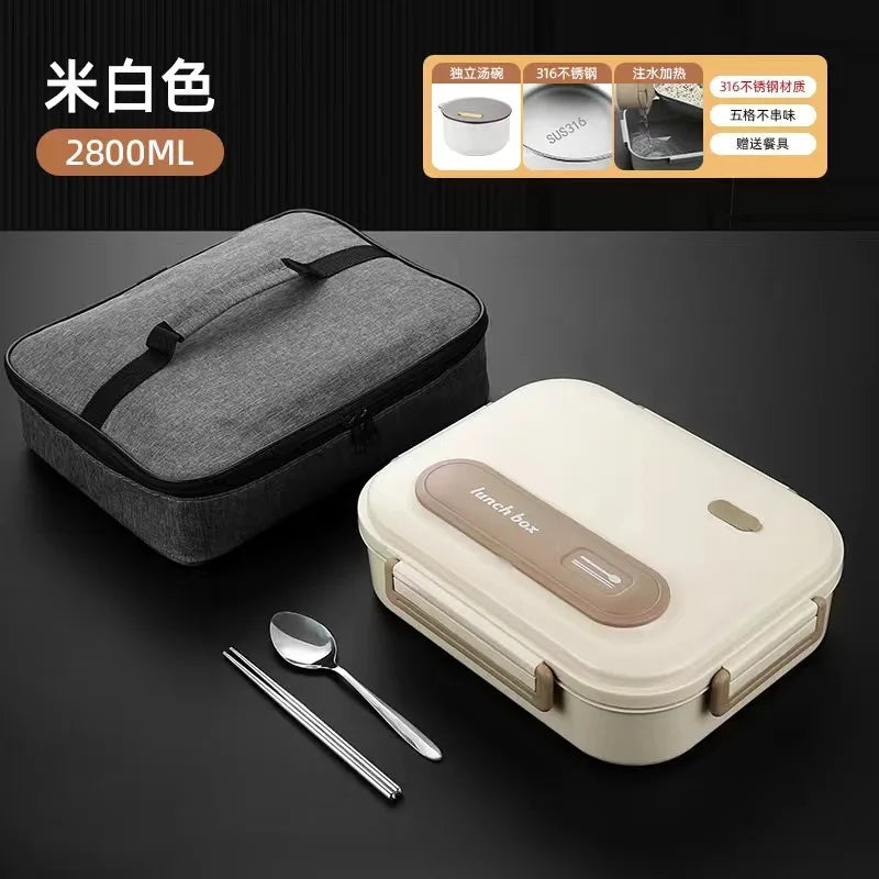 316 Stainless Steel FoodGrade Extra-Large Insulated Airtight Lunch Box - Microwave Safe Container for Office Workers & Students