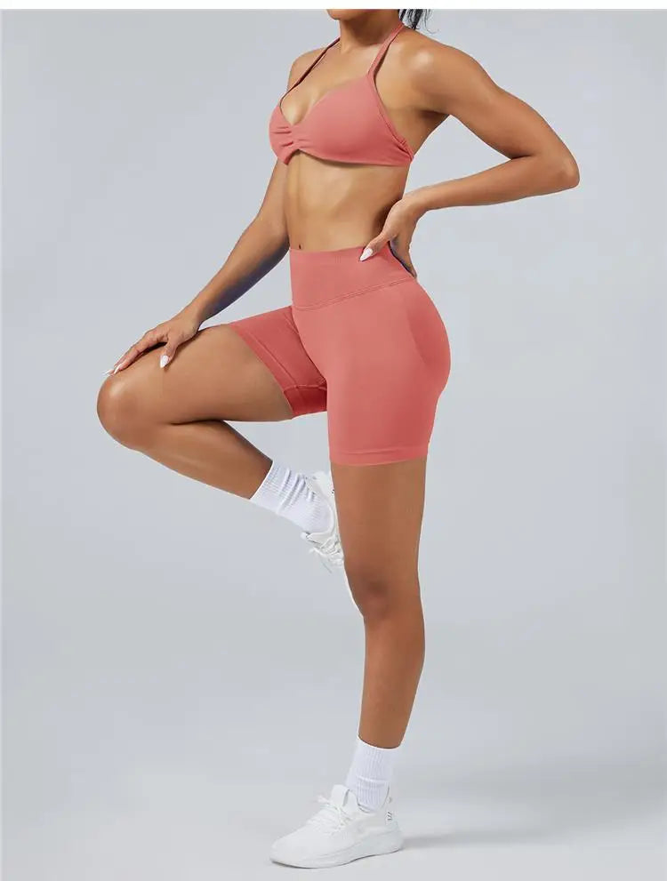 Seamless High Support Impact Yoga Bra Women Strappy Sport Bra Thin Strap Halter Workout Tank Fitness Top Gym Wear