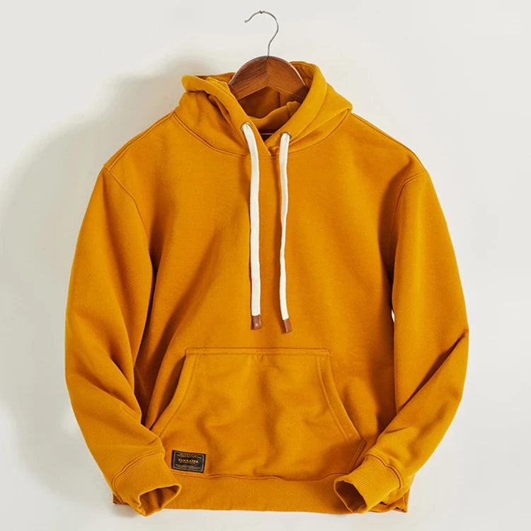 Herbst Winter Amerikanische Retro-Kapuzenpullover mit Kängurutasche Herrenmode Lose Lässige Pullover aus schwerem Samt