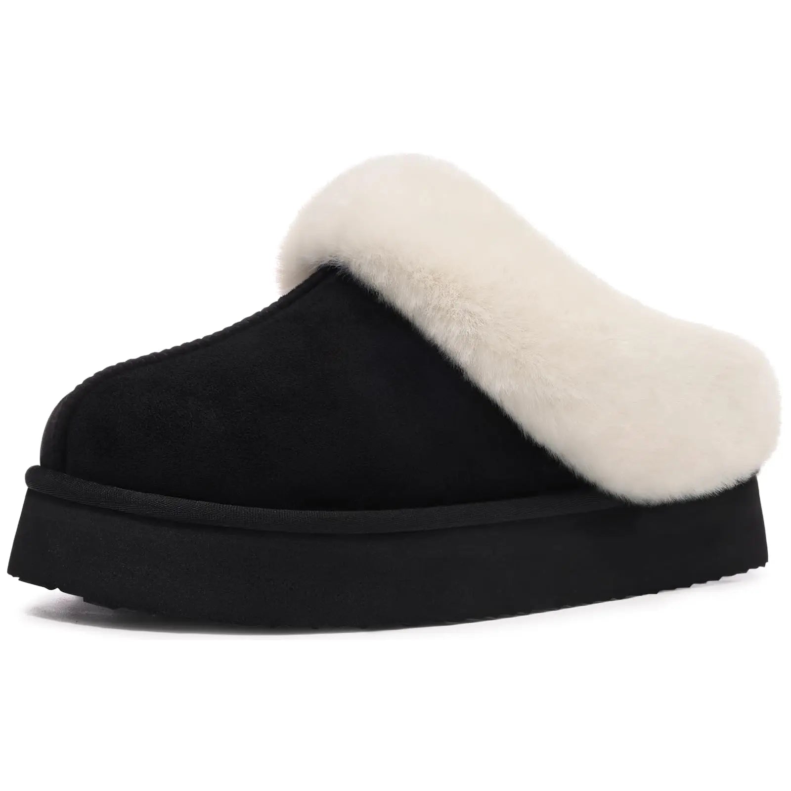 Women's Fashion Fur Winter Slippers With Thick Sole Fluffy Fuzzy Slippers and Anti-Slip Platform Slides Plush Shoes