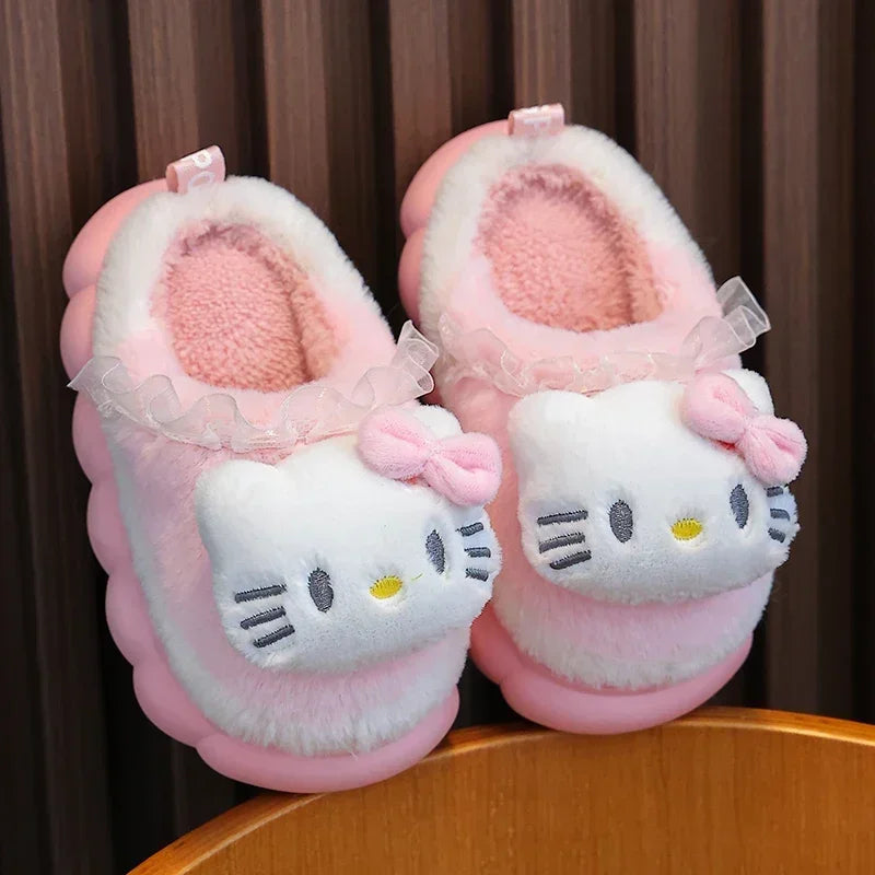 Unisex Teen Kid's Winter Warm Cute Cartoon Indoor Mule Soft Non-Slip Fluffy Children's Slippers Home Cotton Shoes For Boys & Girls Size 24-41