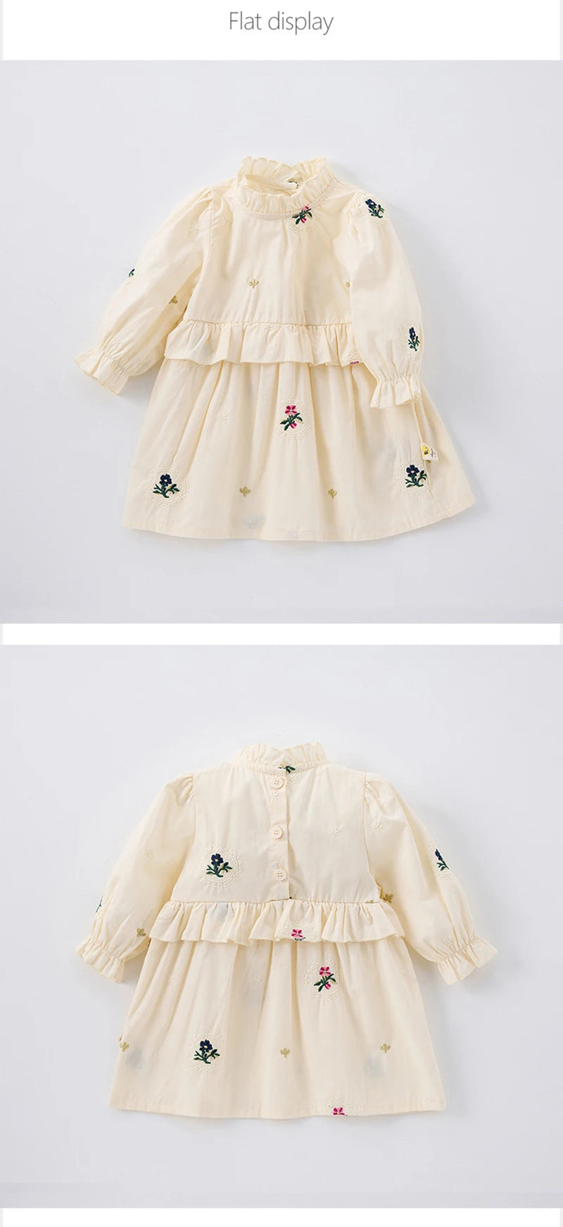 Spring Girls' Long Sleeve Dress 0-6Y Flower Embroidery Ruffled Collar Baby Children's Princess Dress Retro Style Kid's Clothing
