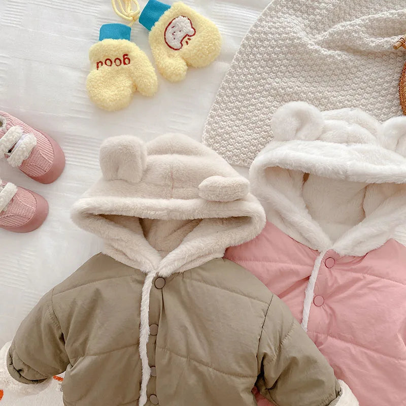 Winter Baby Girls Clothes Fur Lining Hoodie Jacket Cotton Fleece Boys Coat 7-36m Unisex
