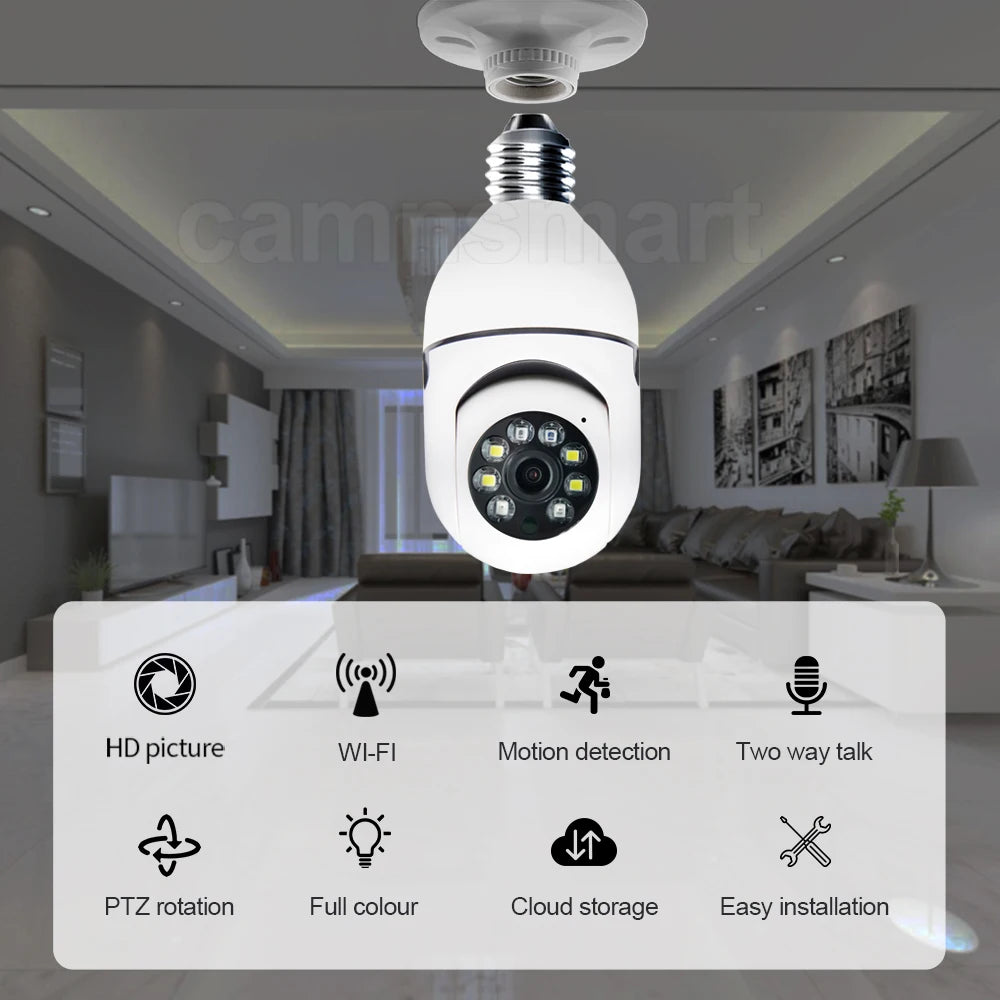 6MP Tuya E27 Bulb Camera WIFI PTZ Video surveillance Baby Monitor Color Night Vision Indoor Smart Life APP Control IOS Android