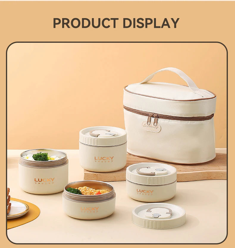 WORTHBUY Bento Lunch Box Set, Portable Keep Warm Lunch Container With Insulated Bag, 18/8 Stainless Steel Thermal Food Container