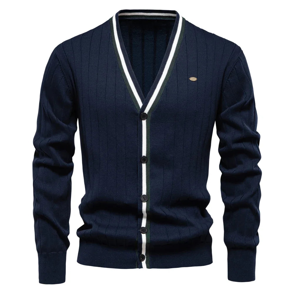 Men's Cotton Cardigan Sweater V-Neck Button-Up Casual Youth Knitted Sweaters for Men