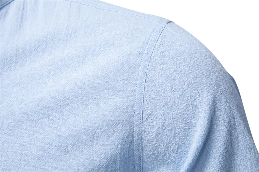 Men's Short Sleeve Solid Colour Linen Shirt Turn Down Collar Casual Summer Breathable Comfort Shirts for Men‌