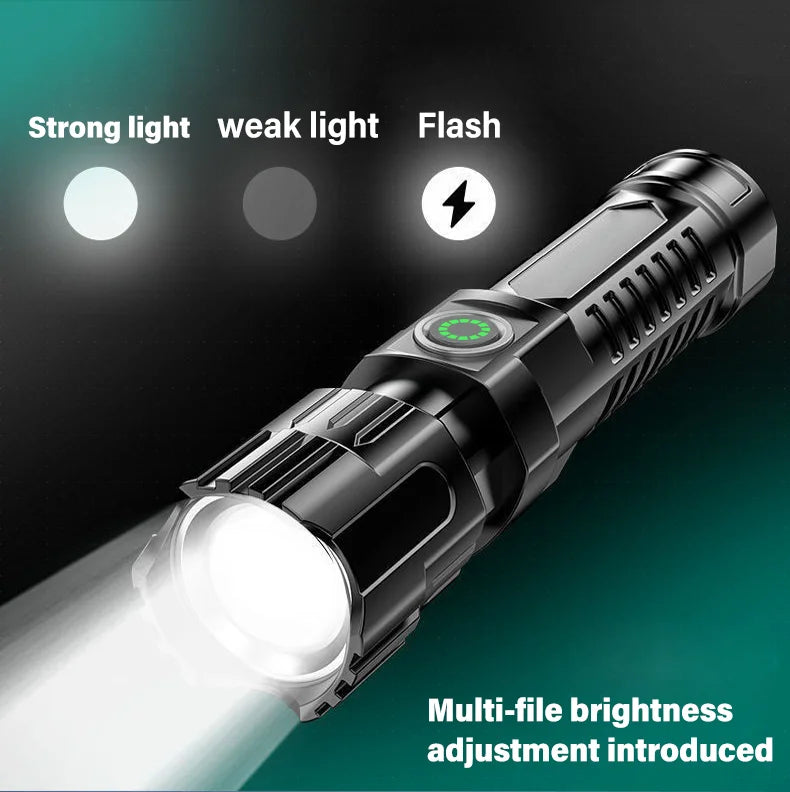 Super Bright Zoom Flash Flashlight,3 Lighting Modes,Rechargeable Portable LED Torch,Ideal for Outdoor,Camping,Fishing,Emergency