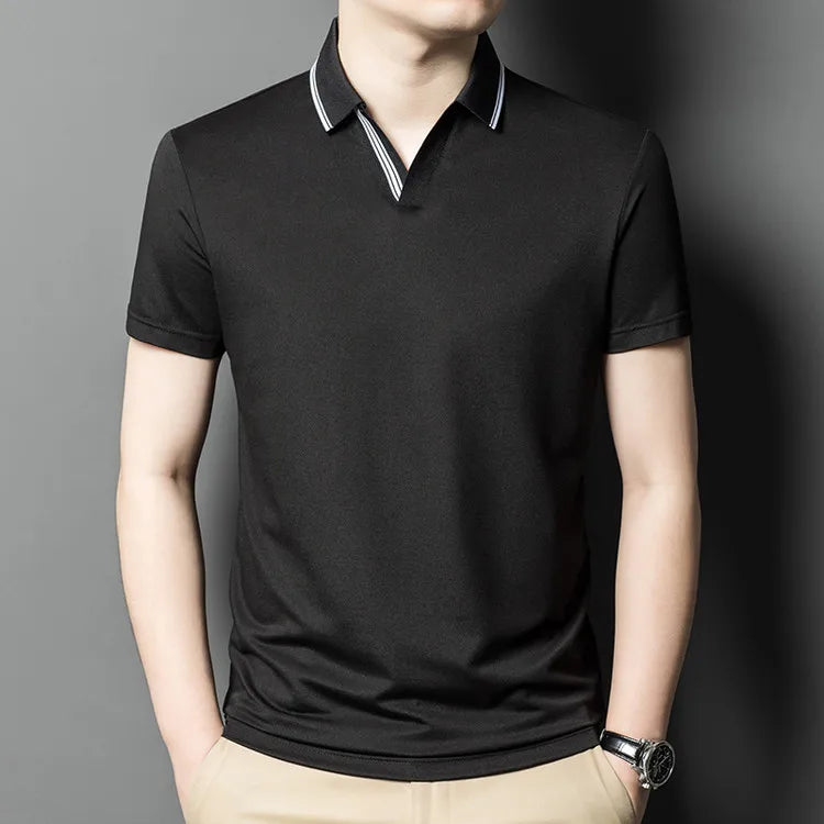 Men's Summer Hot Selling Seagull Collar Short-Sleeved Polo, High-Grade Quality Slim Fit Business Casual Short-Sleeved T-Shirt