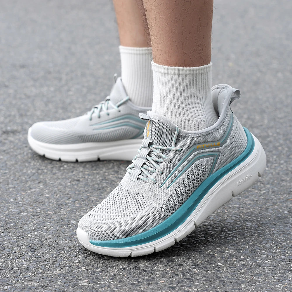 Hardloopschoenen met dikke zool voor heren, schokabsorberende rebound, lichtgewicht voor gezwollen voeten, brede schoenen met voetboogondersteuning