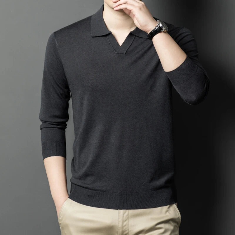 Men's Pullover Sweater With V-Neck, Business Casual Warm Polo, Male High Quality Cashmere Sweater