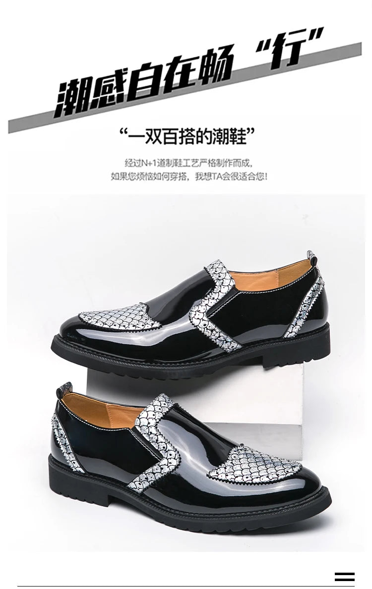 Slip-on Men Formal Dress Party Shoes Black Silver Male Business Adult Loafers Large Size 38-47 Adult Fashionable Wedding Shoes