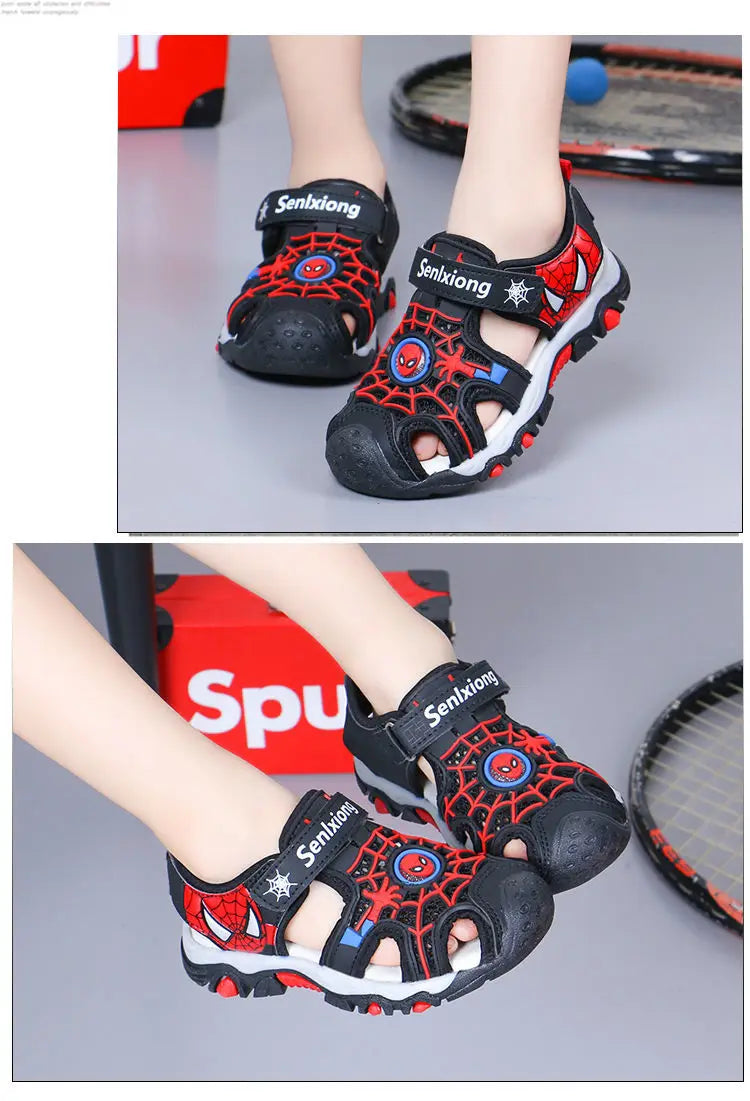 Children Sandals Male Summer Sandals Student Open Peep Toe Cartoon Beach Anti slip Soft Sole Black Blue Shoes Size 26-35