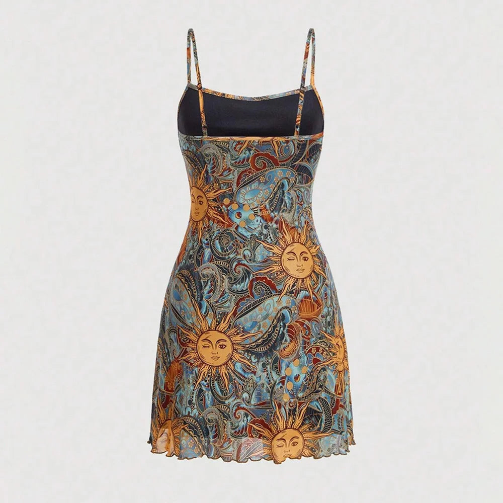 Jurken Zomermode Hot Sweet Grafisch Print Ontwerp Mouwloos Vierkante Hals Mini Casual Cami Melkmeisje Damesjurken