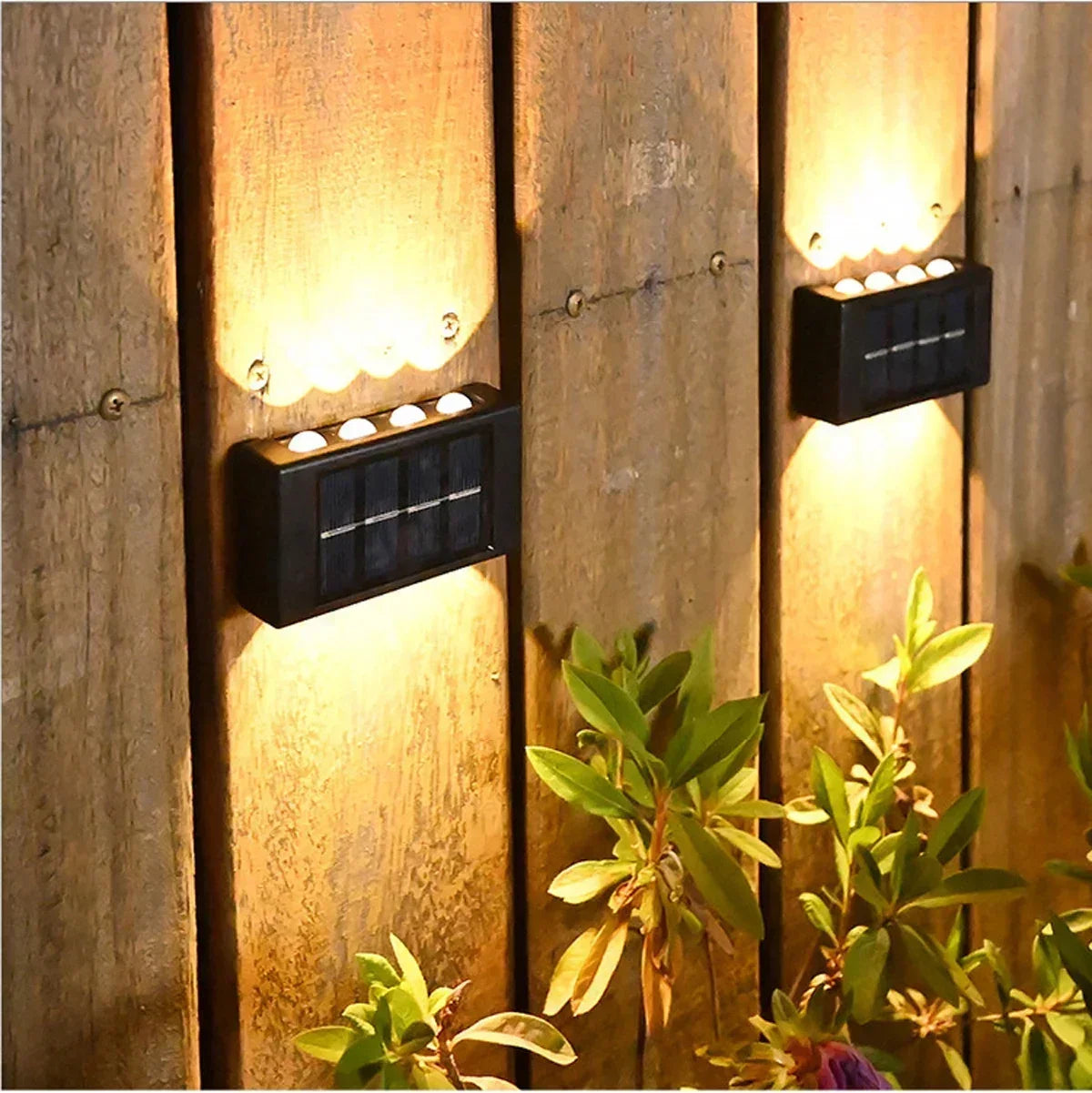 Buitenzonne-LED-wandlampen, waterdichte LED-zonnelamp, op- en neergaande lichtgevende verlichting voor tuin, balkon, tuin, straatdecoratielampen
