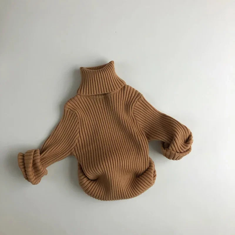 Kids Sweaters Solid Girls Sweater Brief Boys Pullover Turtleneck Knitwear For Children 1-7Y Unisex