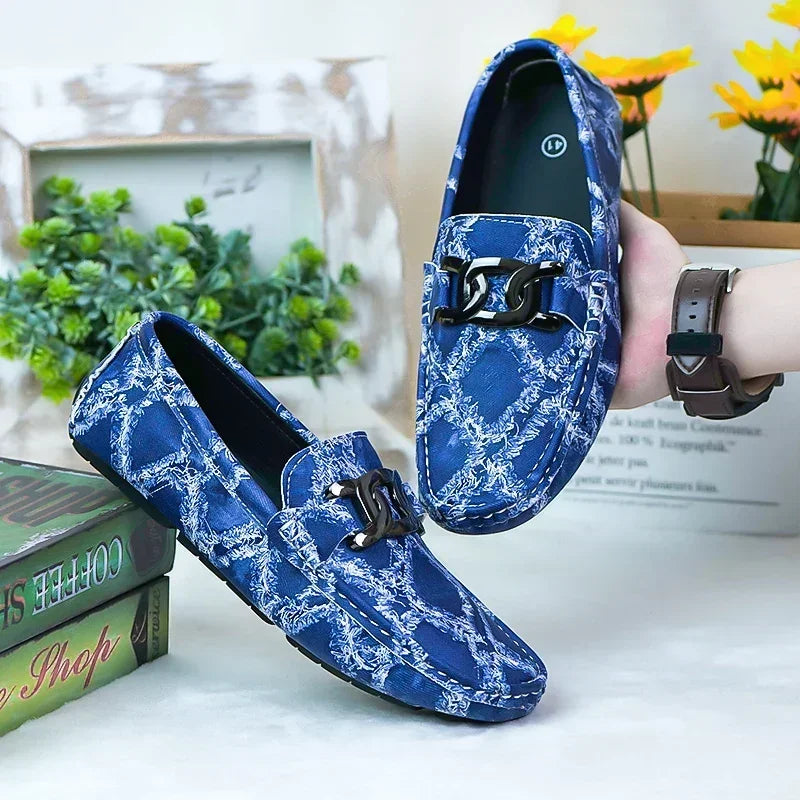 Fashionable Mens Over Size 38-48 Moccasin Shoes Blue Spring Male Formal Dress Shoes Comfortable Youth Leisure Shoes