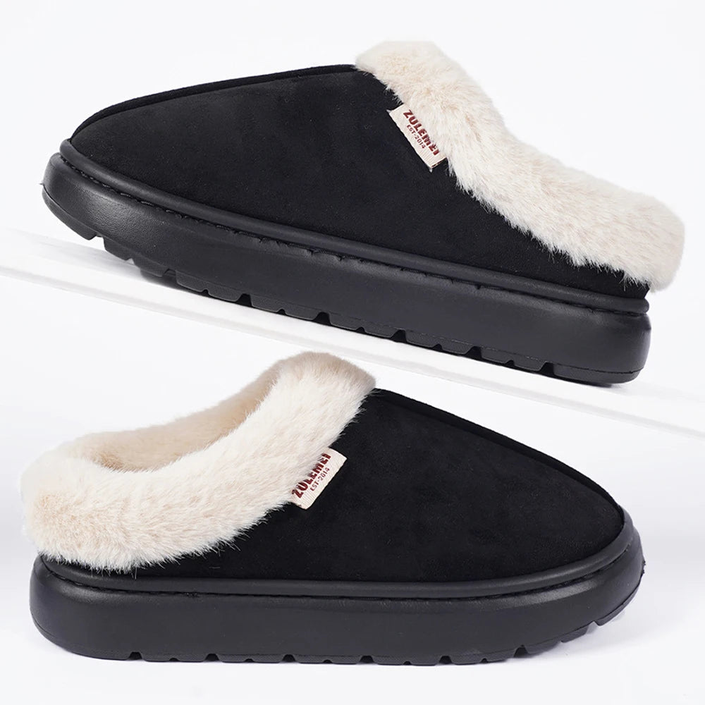 Women's Winter Warm Platform Fluffy High Quality Slippers With Plush Cotton For Indoor and Outdoor Use Fuzzy Slides Ladies' Shoes