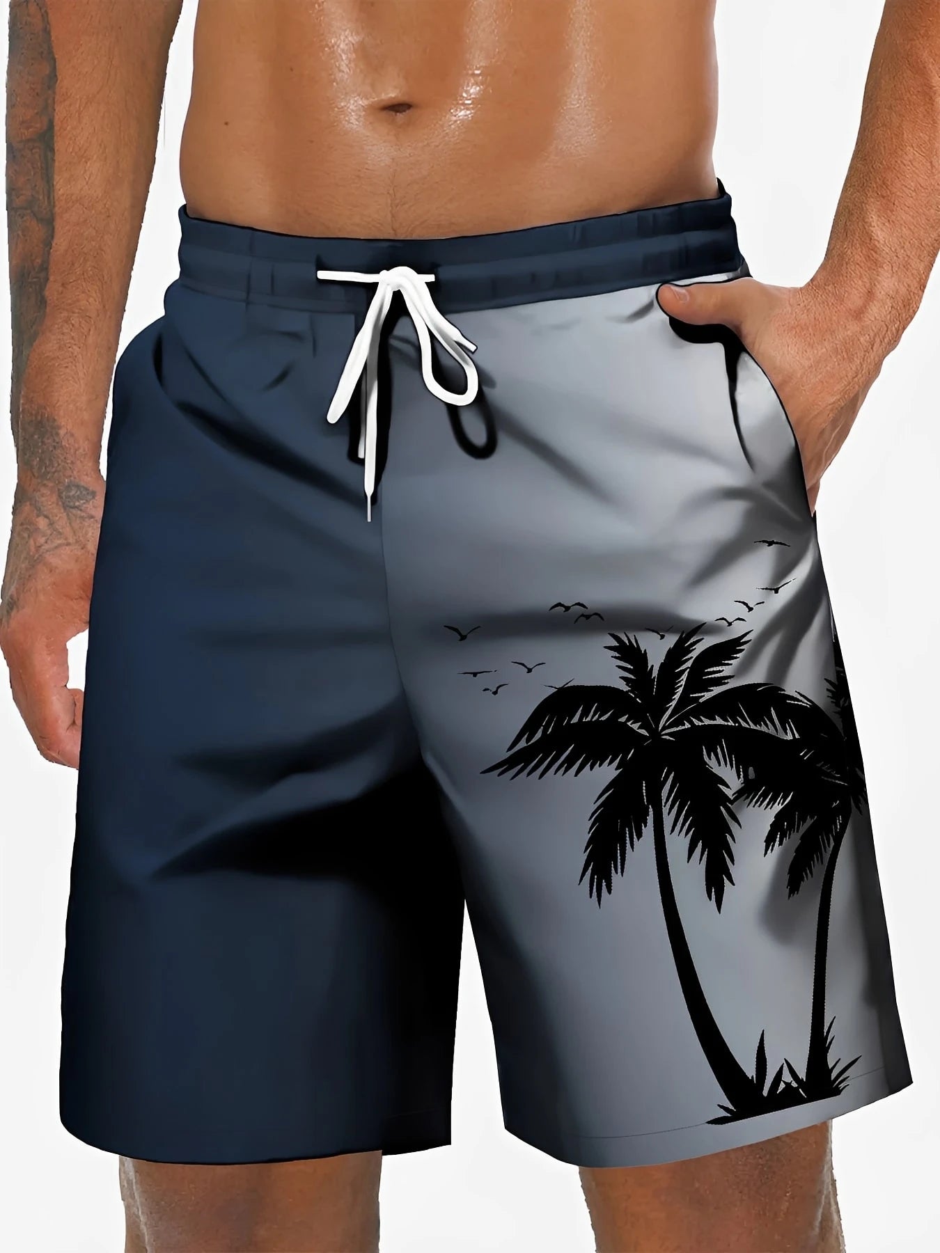 Men’s & Kids Tropical Coconut Tree Print Beach Shorts – Quick-Dry Waterproof Surf Swim Shorts for Vacation & Outdoor Wear