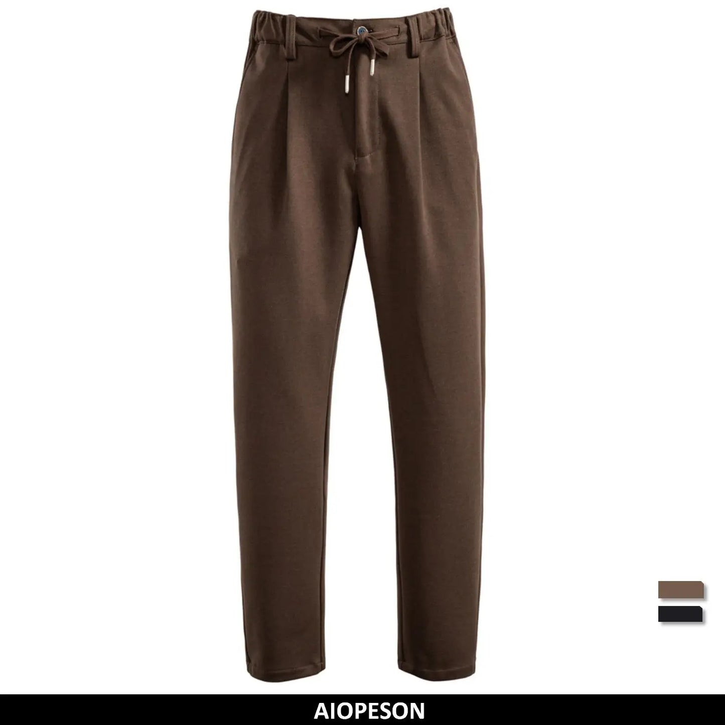 Men's Thermal Pants Solid Colour Winter Warm Casual Trousers Elastic Waist with Drawstring Slim Fit Zipper Pants