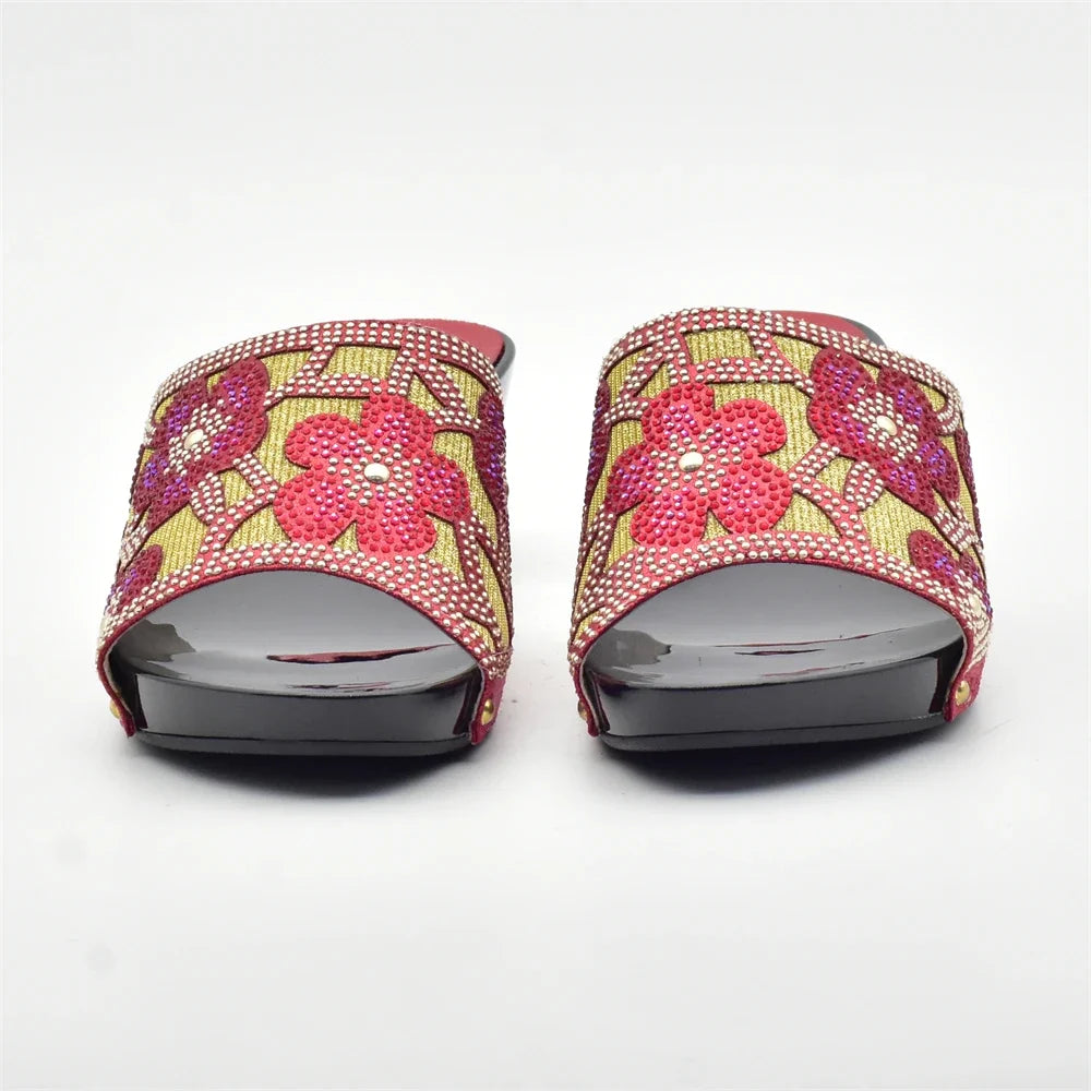 New Red Rhinestone Women Wedding Shoes High Quality African Paty Shoes Open Toe Sexy Ladies Shoes Italian Women Wedding Pumps1